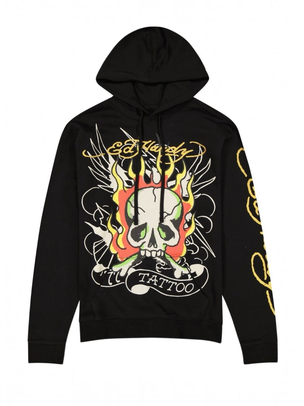 NWT Ed Hardy Black Fire Skull Tattoo Pullover Hoodie Size L EHM1300-58